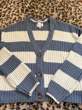 Pink Republic Blue and Cream Striped Ribbed Cardigan